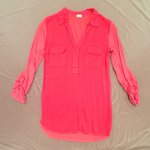 NWOT Splendid Long Sleeve w/ Roll Tab Hot Pink Henley Top Size Small MSRP $98 - Picture 3 of 11